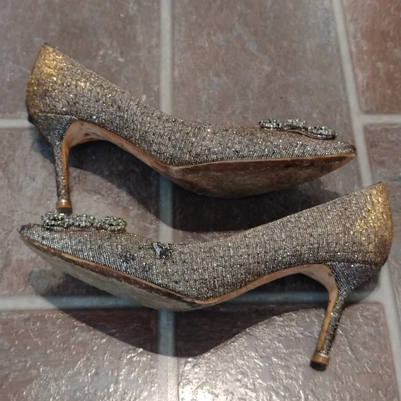 manolo blahnik hangisi crystal glitter pump heel size 36.5 size 6 - Picture 9 of 17